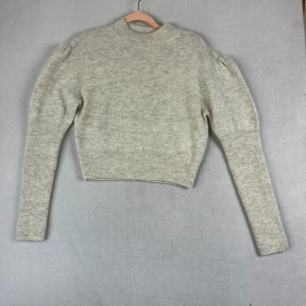 Madewell Alpaca-Blend Cream Sweater Women's Medium Mock Neck Puff Sleeve